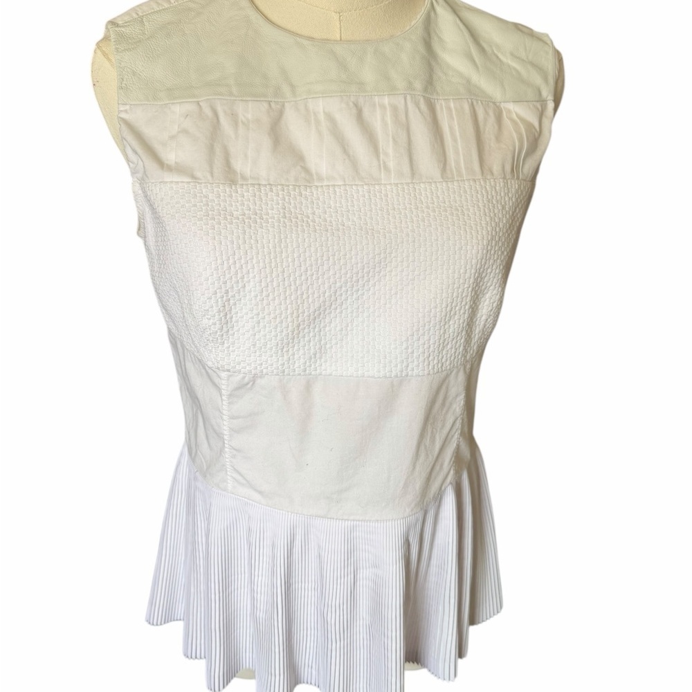 Raoul Ivory Textured Leather Trim Sleeveless Blouse Sz 8